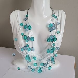 Vintage Classic Joan Rivers Blue Floating Glass Bead 12 Layer Strand Necklace